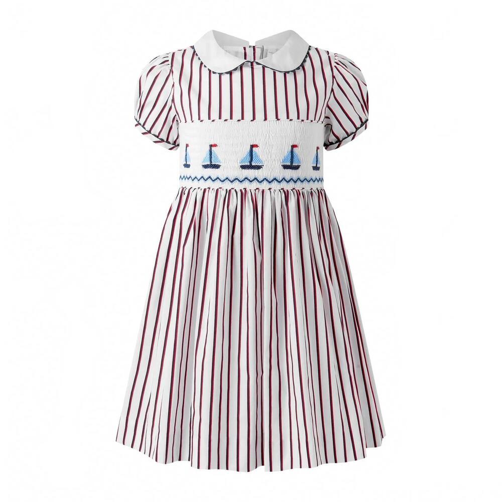 NEW RACHEL RILEY girls' sailboat smocked stripe dress in ivory